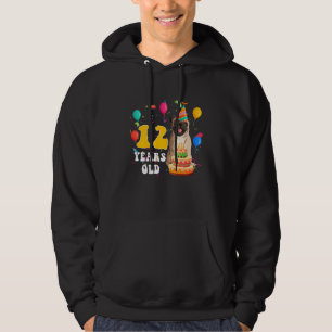 Kids Cute 12 Years Old Pug Dog 12th Birthday Part Hoodie