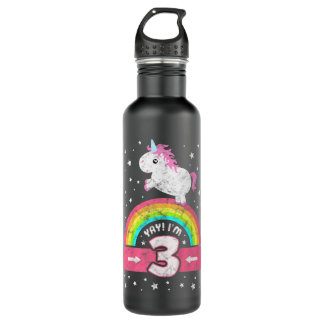 Kids Cute 3rd Birthday Girl Pink Unicorn Rainbow 3 710 Ml Water Bottle