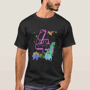 Kids Cute 4 Year Old Rock Dinosaurs Celebrate 4th T-Shirt