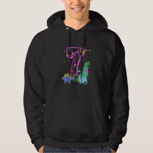 Kids Cute 7 Year Old Rock Dinosaurs Celebrate 7th  Hoodie