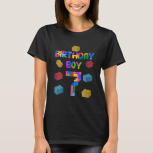 Kids Cute 7th Birthday 7 Years Old Block Building T-Shirt