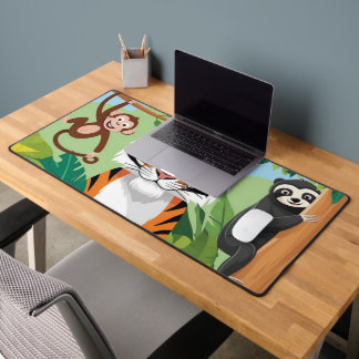 Kids Cute Animals Jungle Tiger Monkey Bird Desk Mat
