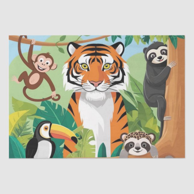 Kids Cute Animals Jungle Tiger Monkey Decoupage Tissue Paper (Front)