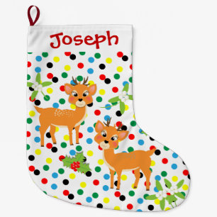 Kids Cute Baby Reindeer Festive Design Large Christmas Stocking