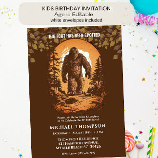 Kids Cute Big Foot/ Sasquatch Birthday Party  Invitation