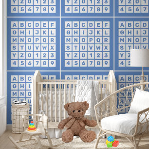 Kids Cute Blue Alphabet and Number Pattern Wallpaper