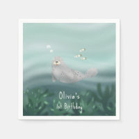 Kids Cute Blue Ocean Seal 1st Birthday