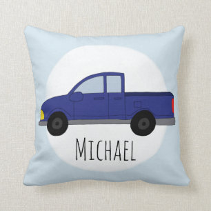Kids Cute Blue Pickup Truck Boys Name Nursery Throw Pillow