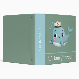 Kids Cute Blue Sea Whale School Binder