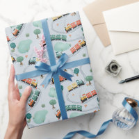 Kids Cute Blue Train Travel Pattern Boys Birthday