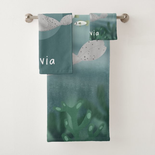 Kids Cute Blue Under the Sea Ocean Seal Bath Towel Set (Insitu)