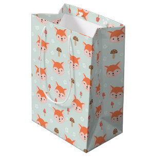 Kids Cute Cartoon Fox Faces Mushrooms Medium Gift Bag