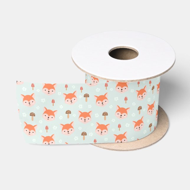 Kids Cute Cartoon Fox Faces Mushrooms Satin Ribbon (Spool)