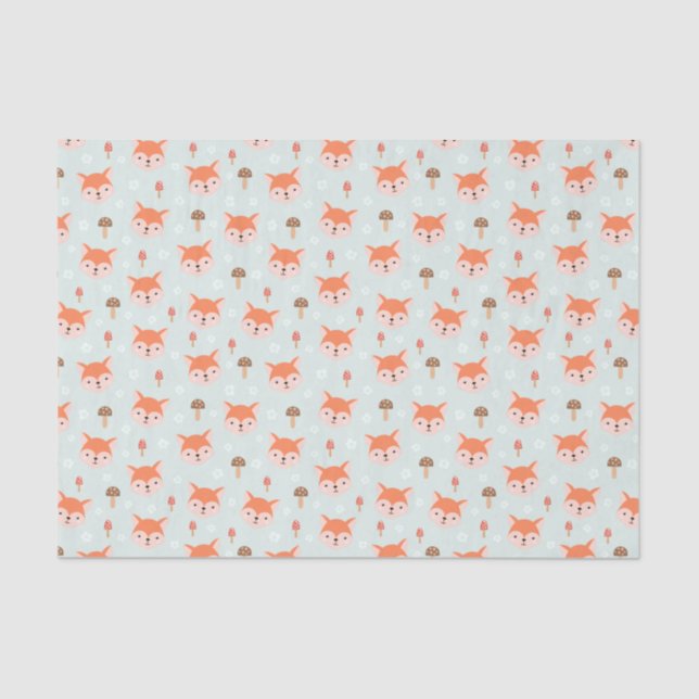 Kids Cute Cartoon Fox Faces Mushrooms Tissue Paper (Front)