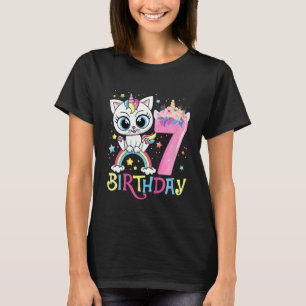 Kids Cute Cat Unicorn Face Floral 7 Year Old 7th B T-Shirt