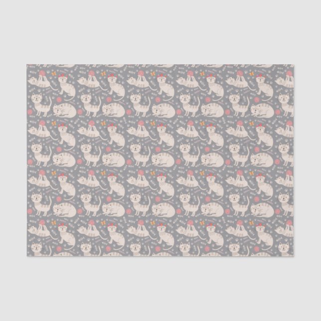 Kids Cute Cats Playing Balls of Yarn Sleeping Tissue Paper (Front)