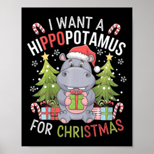 Kids Cute Christmas Hippopotamus Perfect For Xmas Poster
