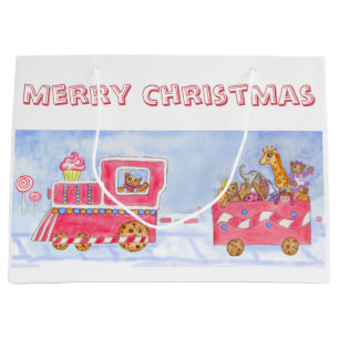 Kids Cute Christmas Toy Train Gift Bag