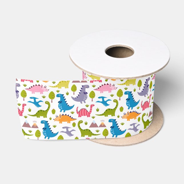 Kids Cute Colourful Dinosaurs Satin Ribbon (Spool)