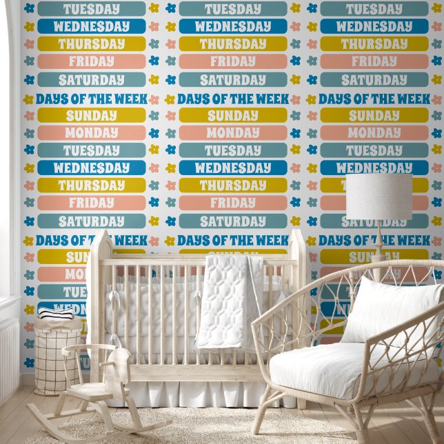 Kids Cute Days Of The Week Learning Pattern Wallpaper (Kids)