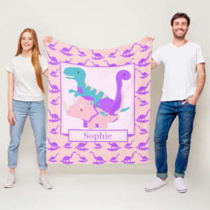 Kids Cute Dinosaurs Pink Fleece Blanket