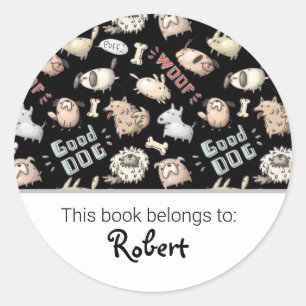 Kids cute dog pattern bookplate classic round sticker