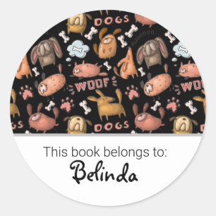 Kids cute dog pattern bookplate classic round sticker