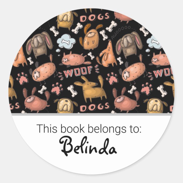 Kids cute dog pattern bookplate classic round sticker (Front)