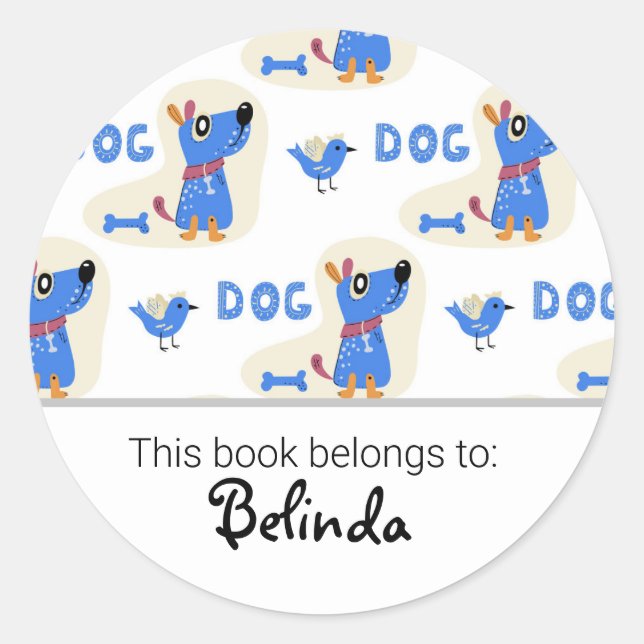 Kids cute dog pattern bookplate classic round sticker (Front)