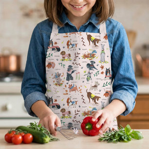 Kids Cute Dogs Pattern Baking Cooking Craft Apron