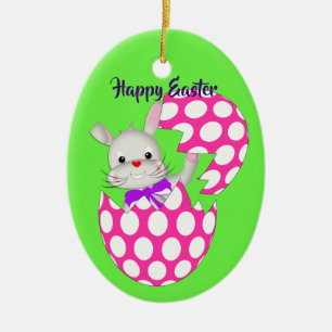 Kids Cute Easter Egg  Bunny & Chick Personalized Ceramic Ornament