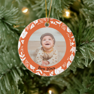 Kids Cute Fall Autumn Leaves Oak Leaf Ceramic Ornament