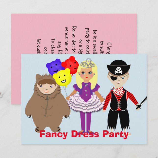 Kids Cute Fancy Dress Themed Party Invitation (Front/Back)