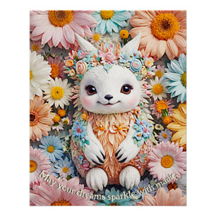 Kids' Cute Fantasy Spring Friend- Pastel Floral  Poster