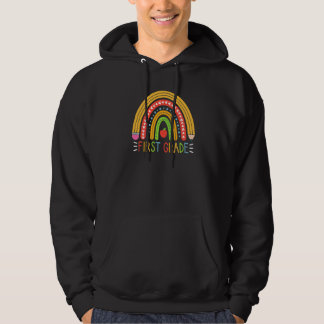 Kids Cute First Grade Teacher Pencil Rainbow Back Hoodie