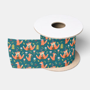 Kids Cute Forest Foxes in Love Satin Ribbon