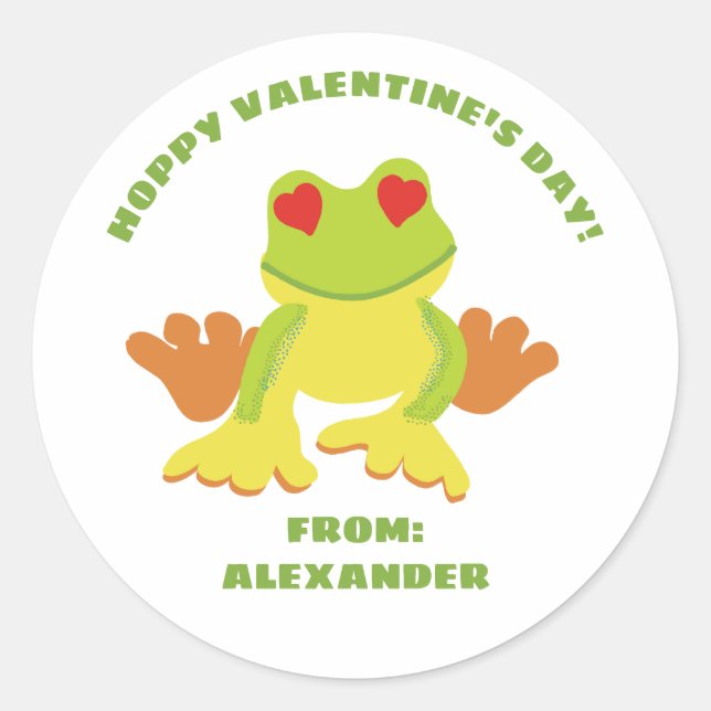Kids Cute Frog Valentine's Day Class Exchange Classic Round Sticker (Front)