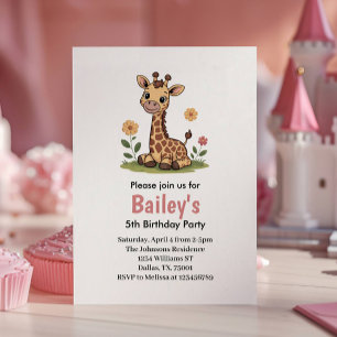Kids Cute Giraffe Jungle Birthday Party Invitation