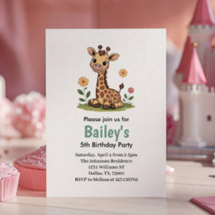 Kids Cute Giraffe Jungle Birthday Party Invitation