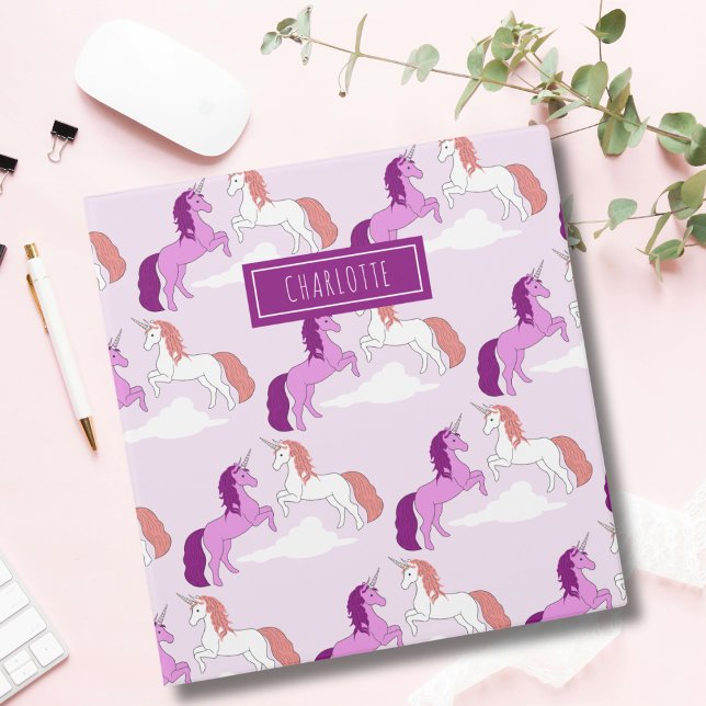Kids Cute Girly Unicorns School Homework  Binder (Creator Uploaded)