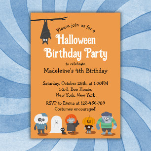 Kids Cute Halloween Birthday Party Invitation