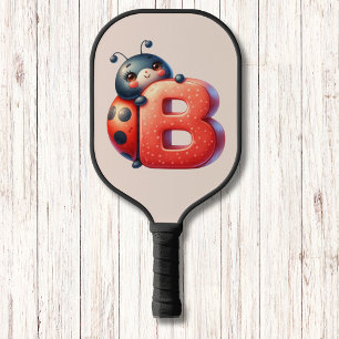 Kids Cute Ladybug Monogram Letter Pickleball Paddle
