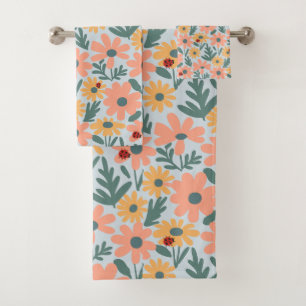 kids Cute Ladybug Polka dot Daisy Flower Pattern Bath Towel Set