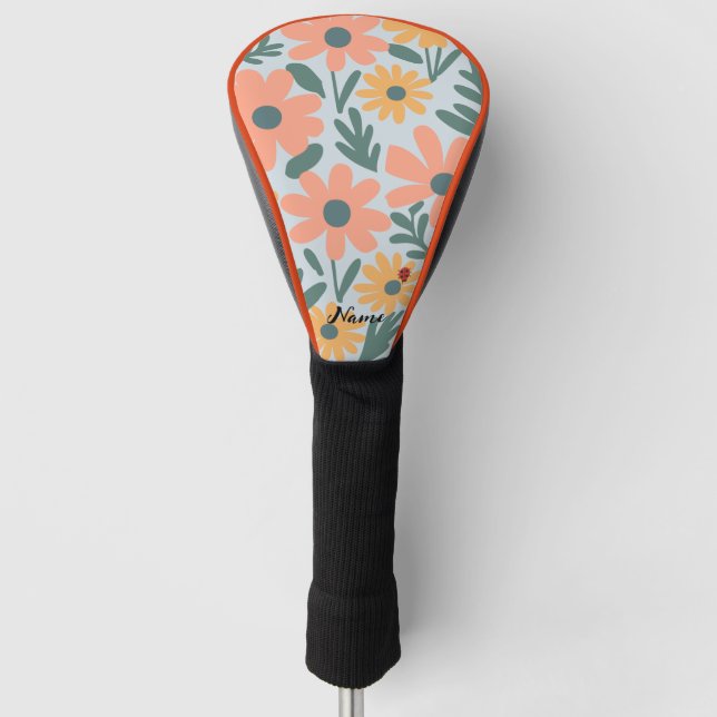 kids Cute Ladybug Polka dot Daisy Flower Pattern Golf Head Cover (Front)