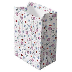 kids Cute Ladybug Polka dot Daisy Flower Pattern Medium Gift Bag