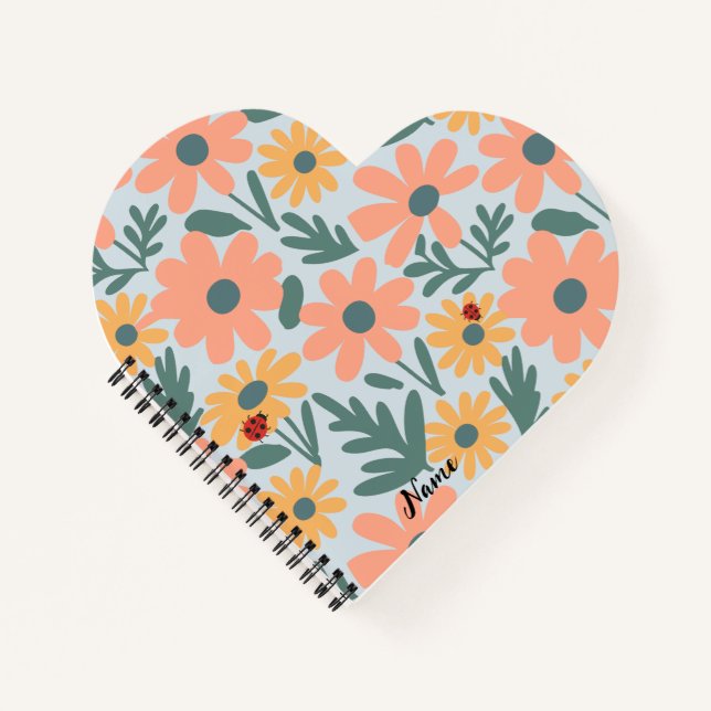 kids Cute Ladybug Polka dot Daisy Flower Pattern Notebook (Front)