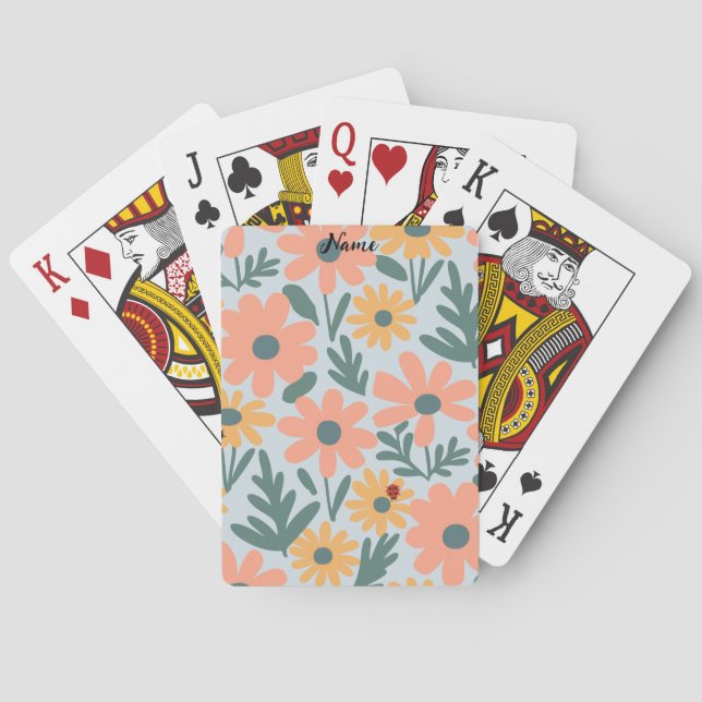 kids Cute Ladybug Polka dot Daisy Flower Pattern Playing Cards (Back)