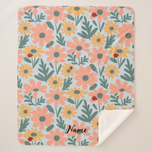 kids Cute Ladybug Polka dot Daisy Flower Pattern Sherpa Blanket