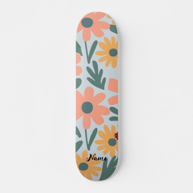 kids Cute Ladybug Polka dot Daisy Flower Pattern Skateboard (Front)