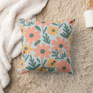 kids Cute Ladybug Polka dot Daisy Flower Pattern Throw Pillow